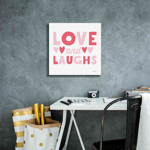 Image of 'Love and Laughs Pink' by Ann Kelle Designs, Canvas Wall Art,18 x 18
