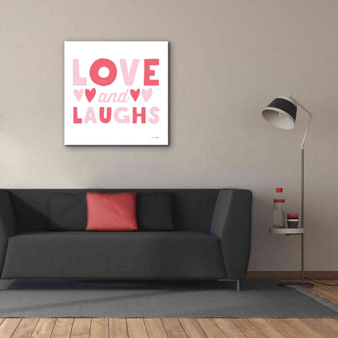 Image of 'Love and Laughs Pink' by Ann Kelle Designs, Canvas Wall Art,37 x 37