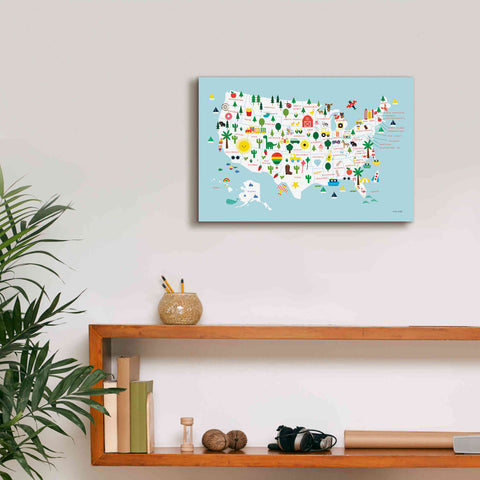 Image of 'Fun USA Map' by Ann Kelle Designs, Canvas Wall Art,18 x 12