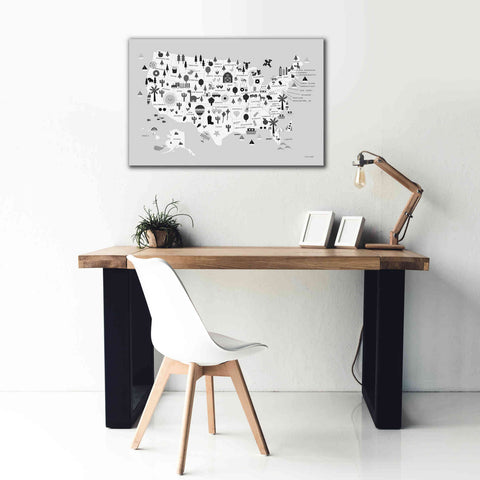 Image of 'Fun USA Map BW' by Ann Kelle Designs, Canvas Wall Art,40 x 26