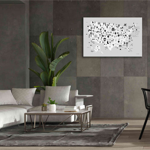 Image of 'Fun USA Map BW' by Ann Kelle Designs, Canvas Wall Art,60 x 40