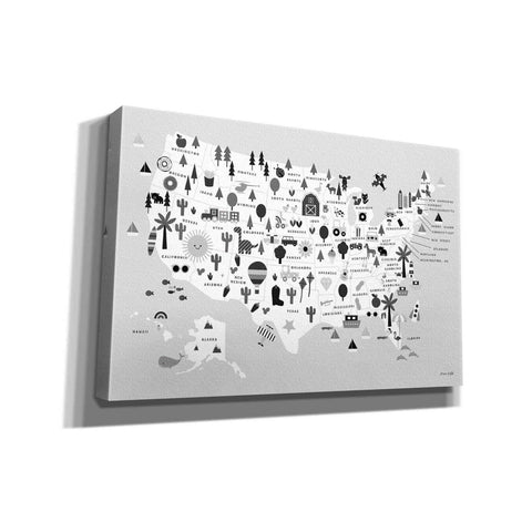 Image of 'Fun USA Map BW' by Ann Kelle Designs, Canvas Wall Art,18x12x1.1x0,26x18x1.1x0,40x26x1.74x0,60x40x1.74x0