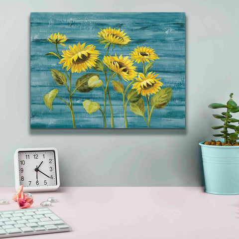 Image of 'Cottage Sunflowers Teal' by Silvia Vassileva, Canvas Wall Art,16 x 12
