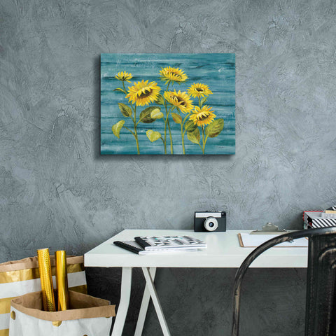 Image of 'Cottage Sunflowers Teal' by Silvia Vassileva, Canvas Wall Art,16 x 12
