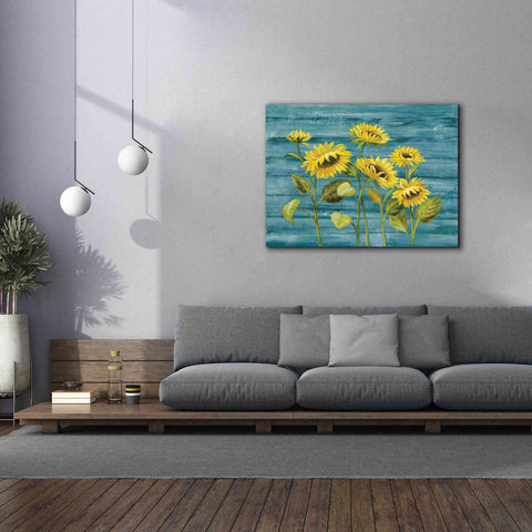 Image of 'Cottage Sunflowers Teal' by Silvia Vassileva, Canvas Wall Art,54 x 40