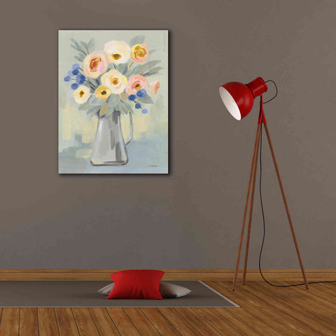 Image of 'Pale Flowers on Sage' by Silvia Vassileva, Canvas Wall Art,26 x 34