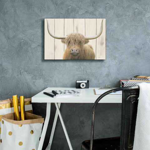 Image of 'Highland Cow Shiplap' by James Wiens, Canvas Wall Art,18 x 12