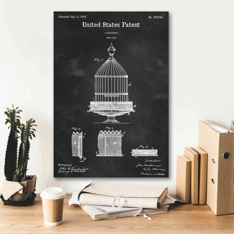 Image of 'Bird Cage Blueprint Patent Chalkboard,' Canvas Wall Art,18 x 26