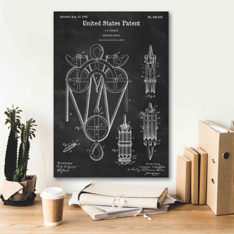 Image of 'Block and Tackle Blueprint Patent Chalkboard,' Canvas Wall Art,18 x 26