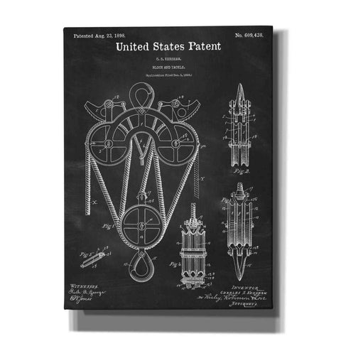 Image of 'Block and Tackle Blueprint Patent Chalkboard,' Canvas Wall Art,12x16x1.1x0,18x26x1.1x0,26x34x1.74x0,40x54x1.74x0