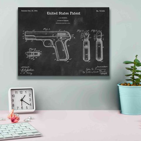 Image of 'Pistol Blueprint Patent Chalkboard,' Canvas Wall Art,16 x 12