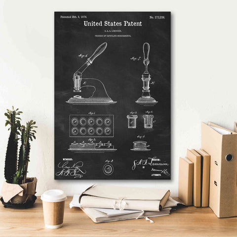 Image of 'Capsuling Medicine Blueprint Patent Chalkboard,' Canvas Wall Art,18 x 26