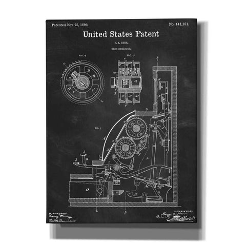 Image of 'Cash Register Blueprint Patent Chalkboard,' Canvas Wall Art,12x16x1.1x0,18x26x1.1x0,26x34x1.74x0,40x54x1.74x0