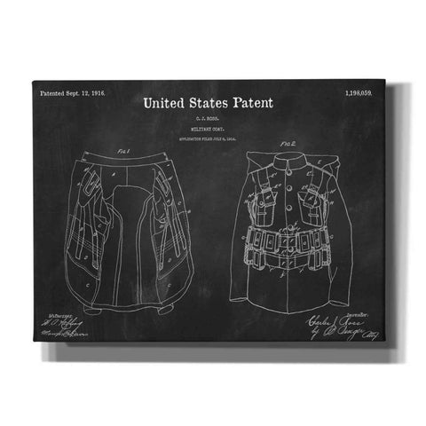 Image of 'Military Coat Blueprint Patent Chalkboard,' Canvas Wall Art,16x12x1.1x0,26x18x1.1x0,34x26x1.74x0,54x40x1.74x0