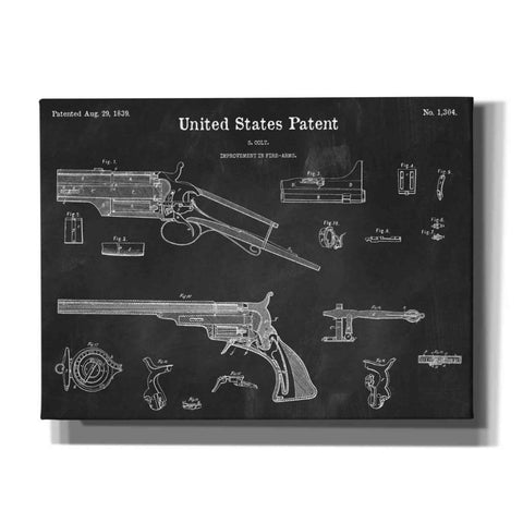 Image of 'Colt Revolver Blueprint Patent Chalkboard,' Canvas Wall Art,16x12x1.1x0,26x18x1.1x0,34x26x1.74x0,54x40x1.74x0