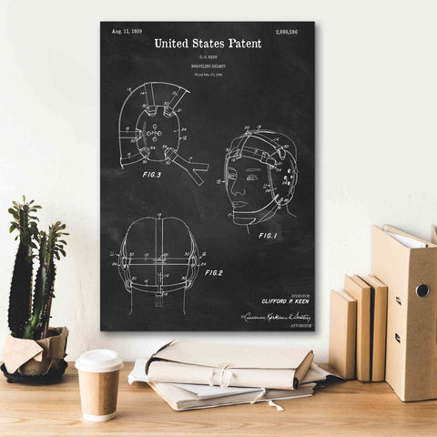 Image of 'Wrestling Headgear Blueprint Patent Chalkboard,' Canvas Wall Art,18 x 26