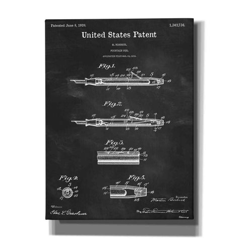 Image of 'Fountain Pen Blueprint Patent Chalkboard,' Canvas Wall Art,12x16x1.1x0,18x26x1.1x0,26x34x1.74x0,40x54x1.74x0
