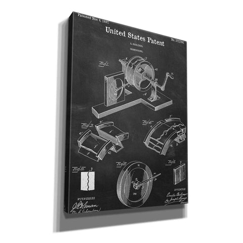 Image of 'Gramophone, 1887 Blueprint Patent Chalkboard,' Canvas Wall Art,12x16x1.1x0,18x26x1.1x0,26x34x1.74x0,40x54x1.74x0
