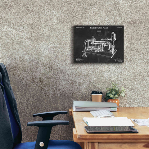 Image of 'Gramophone, 1895 Blueprint Patent Chalkboard,' Canvas Wall Art,16 x 12
