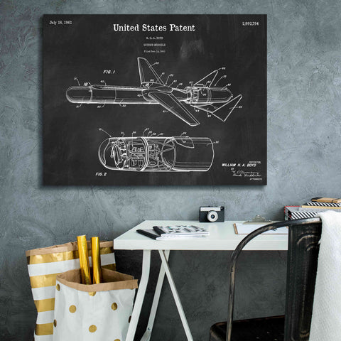 Image of 'Cold War Era Guided Missile Blueprint Patent Chalkboard,' Canvas Wall Art,34 x 26
