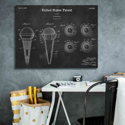 Image of 'Ice Cream Cone Blueprint Patent Chalkboard,' Canvas Wall Art,34 x 26