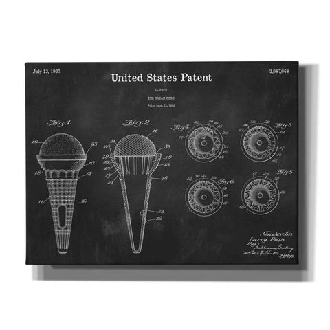 Image of 'Ice Cream Cone Blueprint Patent Chalkboard,' Canvas Wall Art,16x12x1.1x0,26x18x1.1x0,34x26x1.74x0,54x40x1.74x0