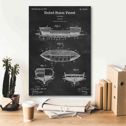 Image of 'Lifeboat Blueprint Patent Chalkboard,' Canvas Wall Art,18 x 26
