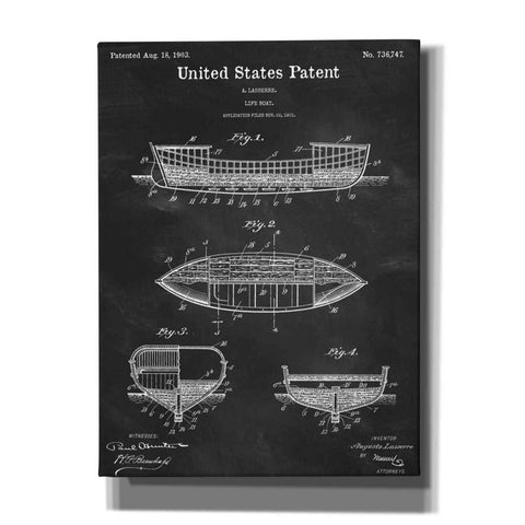 Image of 'Lifeboat Blueprint Patent Chalkboard,' Canvas Wall Art,12x16x1.1x0,18x26x1.1x0,26x34x1.74x0,40x54x1.74x0