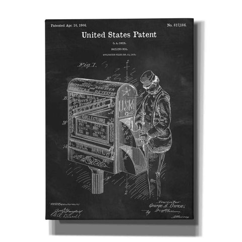 Image of 'Mailbox Blueprint Patent Chalkboard,' Canvas Wall Art,12x16x1.1x0,18x26x1.1x0,26x34x1.74x0,40x54x1.74x0