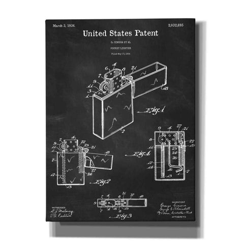 Image of 'Pocket Lighter Blueprint Patent Chalkboard,' Canvas Wall Art,12x16x1.1x0,18x26x1.1x0,26x34x1.74x0,40x54x1.74x0