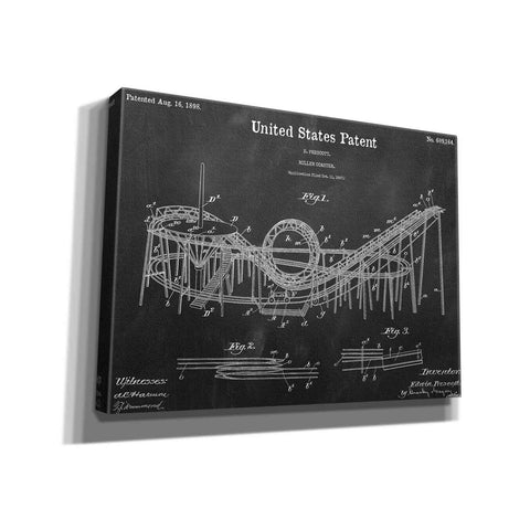 Image of 'Roller Coaster Blueprint Patent Chalkboard,' Canvas Wall Art,16x12x1.1x0,26x18x1.1x0,34x26x1.74x0,54x40x1.74x0