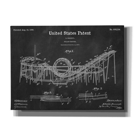Image of 'Roller Coaster Blueprint Patent Chalkboard,' Canvas Wall Art,16x12x1.1x0,26x18x1.1x0,34x26x1.74x0,54x40x1.74x0