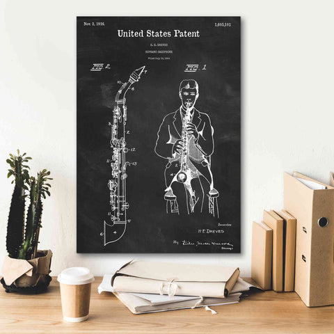 Image of 'Soprano Saxophone Blueprint Patent Chalkboard,' Canvas Wall Art,18 x 26