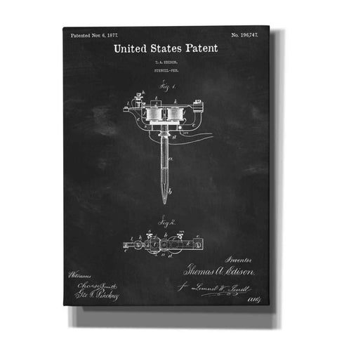 Image of 'Tattoo Stencil Pen Blueprint Patent Chalkboard,' Canvas Wall Art,12x16x1.1x0,18x26x1.1x0,26x34x1.74x0,40x54x1.74x0