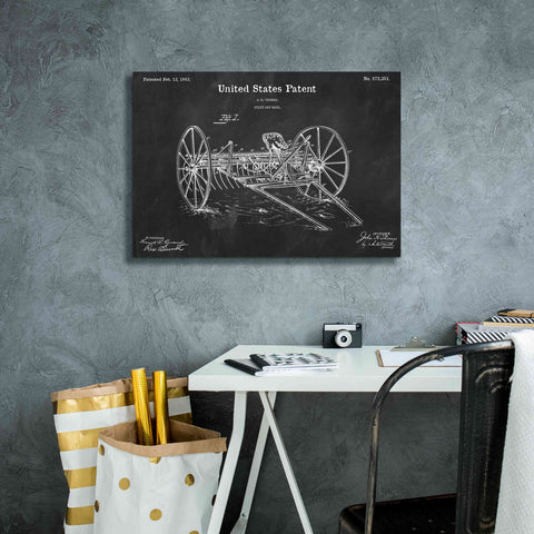 Image of 'Horse Drawn Hay Rake Blueprint Patent Chalkboard,' Canvas Wall Art,26 x 18
