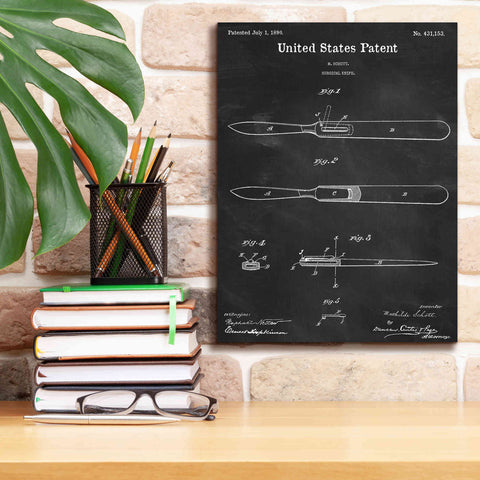 Image of 'Surgical Knife Blueprint Patent Chalkboard,' Canvas Wall Art,12 x 16
