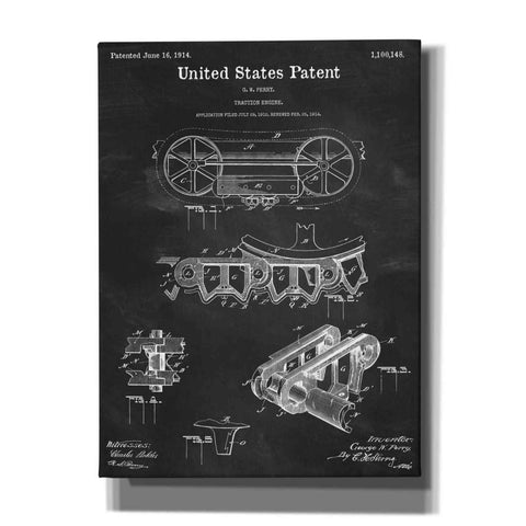 Image of 'Traction Engine Blueprint Patent Chalkboard,' Canvas Wall Art,12x16x1.1x0,18x26x1.1x0,26x34x1.74x0,40x54x1.74x0