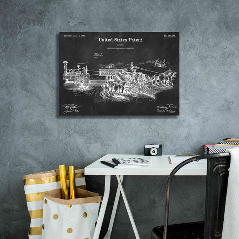 Image of 'Traveling Thrasher Blueprint Patent Chalkboard,' Canvas Wall Art,26 x 18