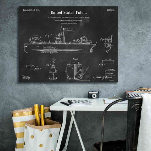 Image of 'Non-Sinkable Vessel Blueprint Patent Chalkboard,' Canvas Wall Art,34 x 26