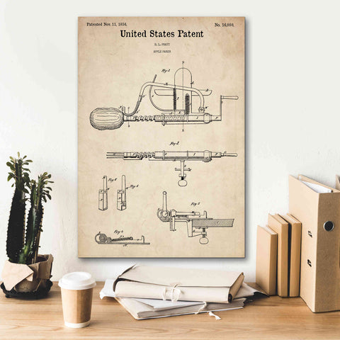 Image of 'Apple Parer Blueprint Patent Parchment,' Canvas Wall Art,18 x 26