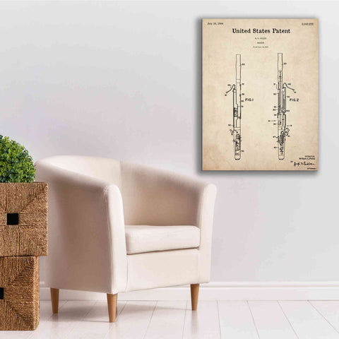 Image of 'Bassoon Blueprint Patent Parchment,' Canvas Wall Art,26 x 34