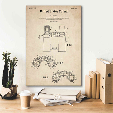 Image of 'Binoculars Blueprint Patent Parchment,' Canvas Wall Art,18 x 26