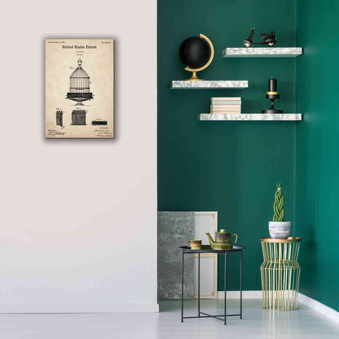 Image of 'Bird Cage Blueprint Patent Parchment,' Canvas Wall Art,18 x 26