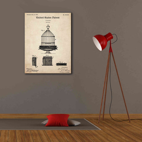 Image of 'Bird Cage Blueprint Patent Parchment,' Canvas Wall Art,26 x 34