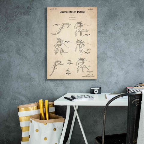 Image of 'Bottle Opener Blueprint Patent Parchment,' Canvas Wall Art,18 x 26