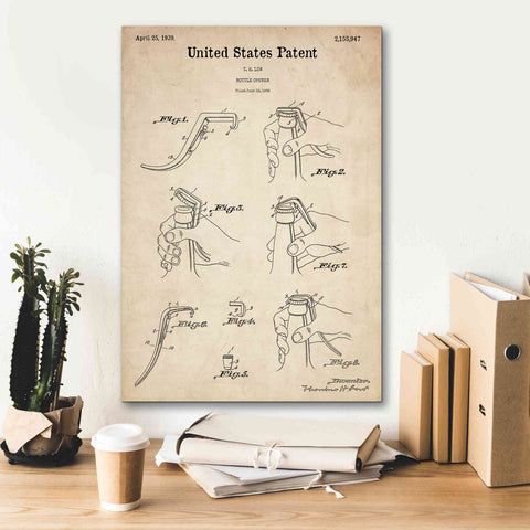 Image of 'Bottle Opener Blueprint Patent Parchment,' Canvas Wall Art,18 x 26