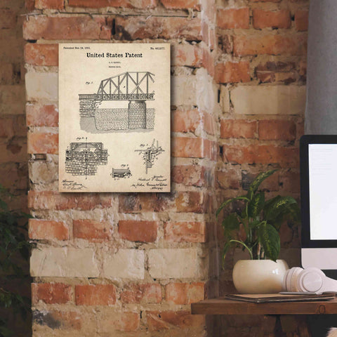 Image of 'Bridge Gate Blueprint Patent Parchment,' Canvas Wall Art,12 x 16