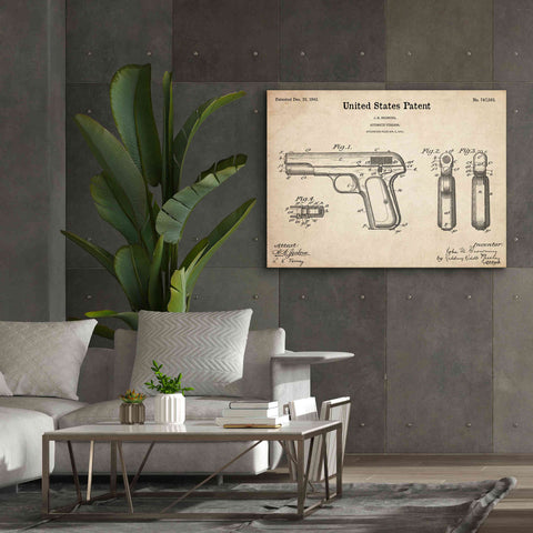 Image of 'Pistol Blueprint Patent Parchment,' Canvas Wall Art,54 x 40