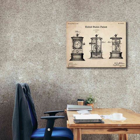 Image of 'Clock Blueprint Patent Parchment,' Canvas Wall Art,34 x 26