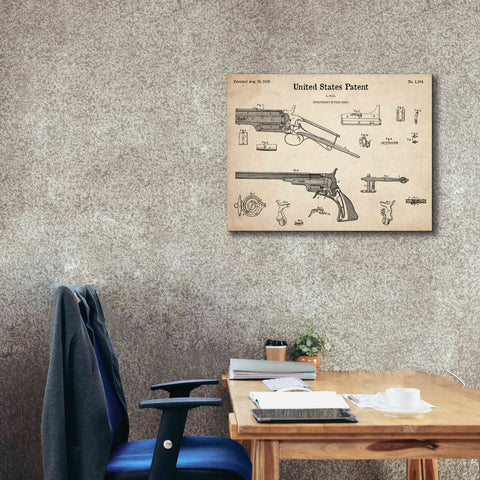 Image of 'Colt Revolver Blueprint Patent Parchment,' Canvas Wall Art,34 x 26